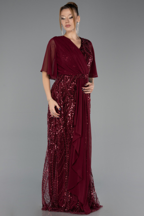 Robe de Soirée Grande Taille Longue Perlé Rouge Bordeaux ABU6689