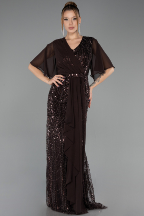 Robe de Soirée Grande Taille Longue Perlé Brun ABU6689