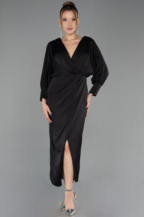 Robe de Cérémonie Midi Satin Noir ABK2708