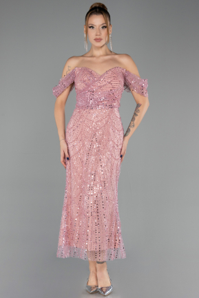 Robe De Soirée Midi Perlé Poudre ABK2705