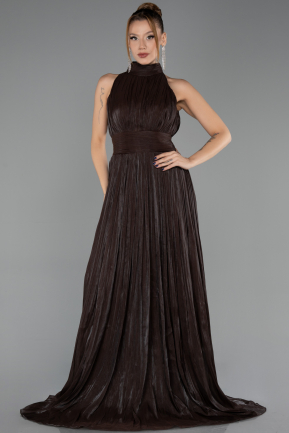 Robe De Soirée Grande Taille Longue Mousseline Brun ABU6700
