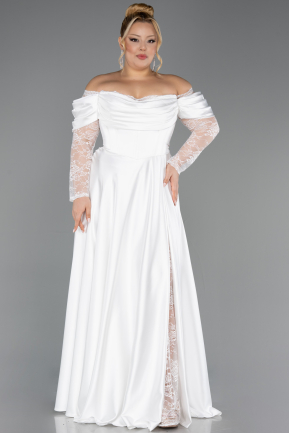 Robe Grande Taille Longue Satin Blanc ABU5261