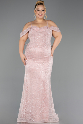 Robe De Fiançailles Grande Taille Longue Dantelle Poudre ABU6694
