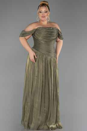 Robe de Soirée Grande Taille Longue Mousseline Kaki ABU6603