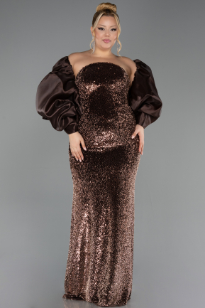 Robe de Soirée Grande Taille Longue Squameuse Brun ABU6698