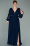Robe Grande Taille Longue Mousseline Bleu Marine ABU1988