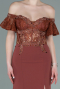 Robe de Soirée Longue Dantelle Marron clair ABU2261