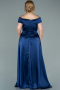Robe de Soirée Grande Taille Longue Satin Bleu Marine ABU2355