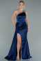 Robe De Soirée Satin Longue Bleu Marine ABU2386