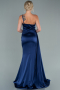 Robe De Soirée Satin Longue Bleu Marine ABU2386