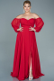 Robe de Soirée Grande Taille Longue Mousseline Lang Rouge ABU2597
