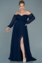 Robe de Soirée Grande Taille Longue Mousseline Bleu Marine ABU2597