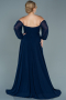 Robe de Soirée Grande Taille Longue Mousseline Bleu Marine ABU2597