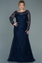 Robe Grande Taille Lacé Longue Bleu Marine ABU1574