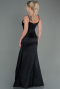 Robe Queue de Poisson Longue Satin Noir ABU1894