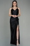 Robe De Soirée Satin Longue Noir ABU2800