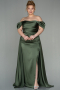 Robe de Soirée Grande Taille Longue Satin Kaki ABU2923
