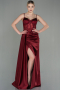 Robe De Soirée Satin Longue Rouge Bordeaux ABU2130