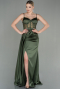 Robe de Soirée Longue Satin Kaki ABU2130