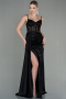 Robe de Soirée Longue Satin Noir ABU2130