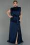 Robe Grande Taille Longue Satin Bleu Marine ABU2969