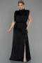 Robe Grande Taille Longue Satin Noir ABU2969