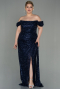 Robe Grande Taille Longue Squameuse Bleu Marine ABU2973