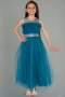 Robe de Soirée Enfants Longue Vert Pétrole ABU3032
