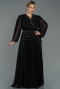 Robe de Soirée Grande Taille Longue Mousseline Noir ABU3075