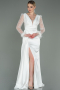 Robe de Soirée Longue Satin Blanc ABU3080