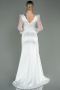 Robe de Soirée Longue Satin Blanc ABU3080