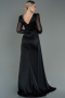 Robe de Soirée Longue Satin Noir ABU3080
