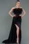 Robe de Soirée Longue Satin Noir ABU3091