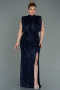 Robe de Soirée Grande Taille Longue Squameuse Bleu Marine ABU3115