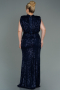 Robe de Soirée Grande Taille Longue Squameuse Bleu Marine ABU3115