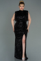 Robe de Soirée Grande Taille Longue Squameuse Noir ABU3115