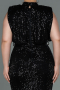 Robe de Soirée Grande Taille Longue Squameuse Noir ABU3115