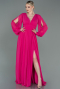 Robe De Soirée Mousseline Longue Fushia ABU1702