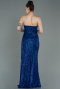 Robe de Soirée Longue Squameuse Bleu Saxe ABU3134