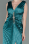 Robe de Soirée Longue Satin Vert Pétrole ABU3183