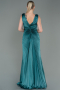 Robe de Soirée Longue Satin Vert Pétrole ABU3183