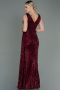 Robe de Soirée Longue Squameuse Rouge Bordeaux ABU3201