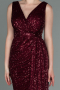 Robe de Soirée Longue Squameuse Rouge Bordeaux ABU3201