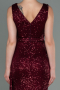 Robe de Soirée Longue Squameuse Rouge Bordeaux ABU3201