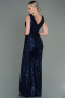Robe de Soirée Longue Squameuse Bleu Marine ABU3201
