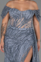 Robe de Soirée Grande Taille Longue Argent ABU3097
