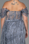 Robe de Soirée Grande Taille Longue Argent ABU3097