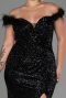 Robe de Soirée Grande Taille Longue Squameuse Noir ABU3193