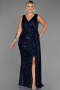 Robe de Soirée Grande Taille Longue Squameuse Bleu Marine ABU3194