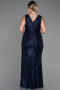 Robe de Soirée Grande Taille Longue Squameuse Bleu Marine ABU3194